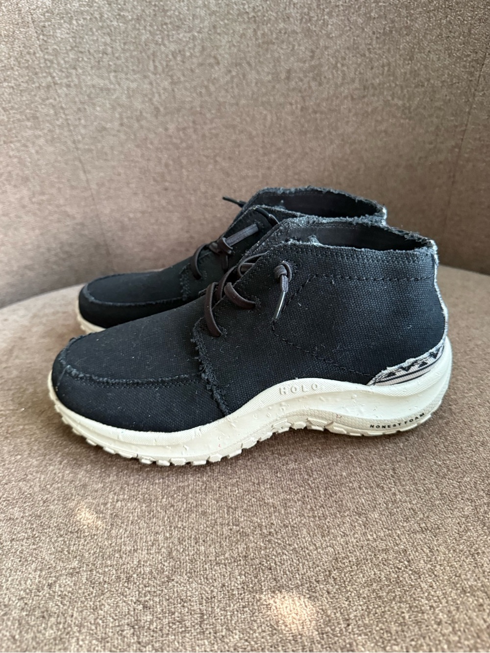 Polo Ralph Lauren Black Canvas Kids Mid-Top Sneakers with White Sole